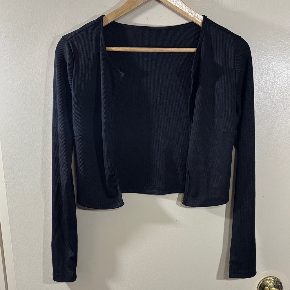 Yozy Black Ribbed Cropped Open Front Cardigan Size XS